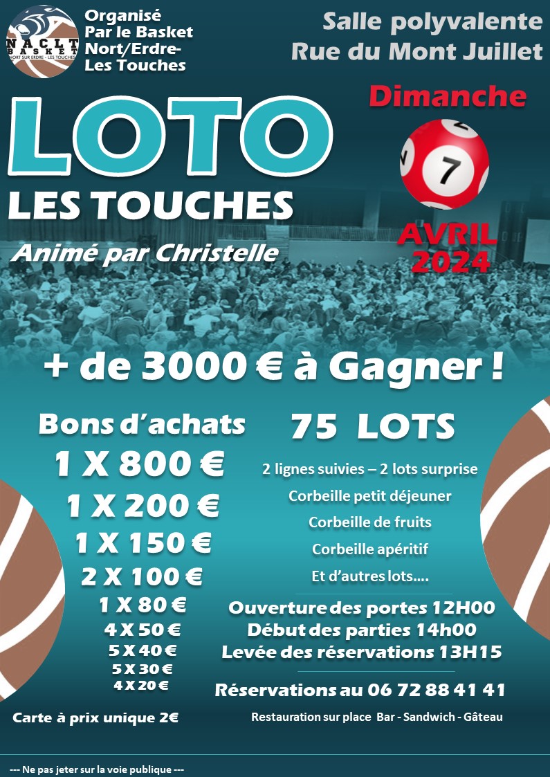 Super loto du NACLT BASKET 7 Flyer Loto Touche Avril 2024 1P