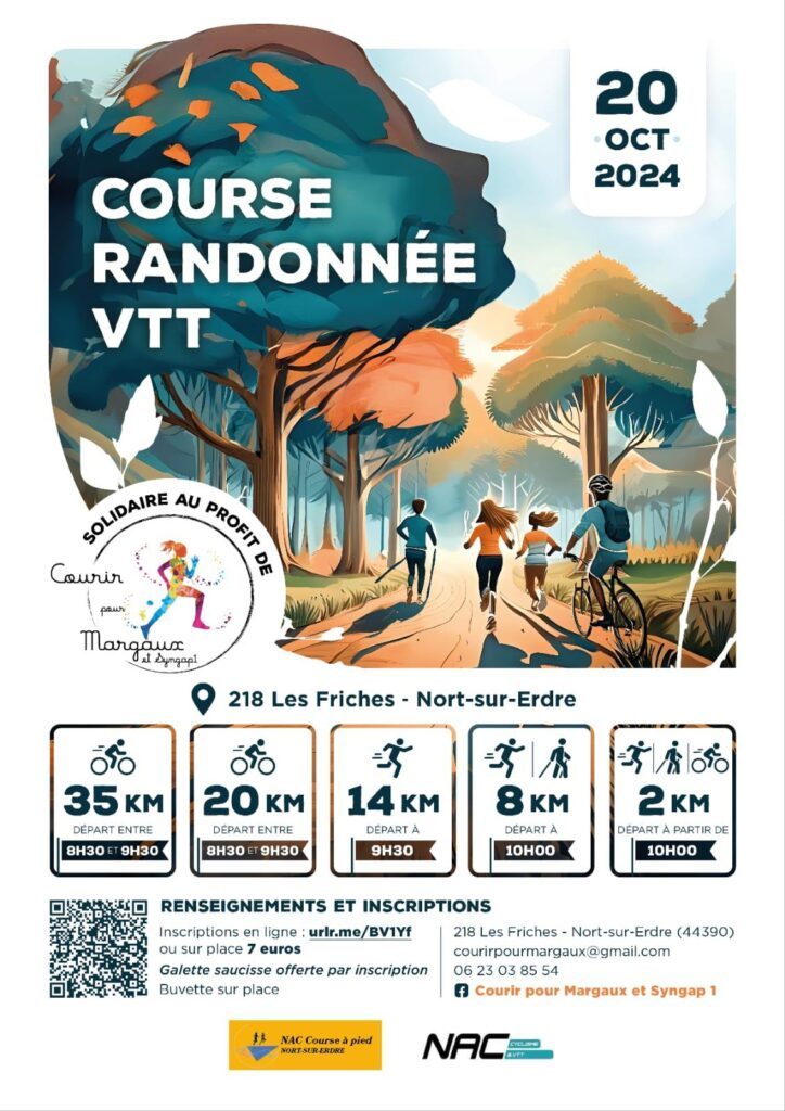 course randonnée vtt solidaire à nort-sur-erdre margaux & syngap1 9 affiche cpm2024