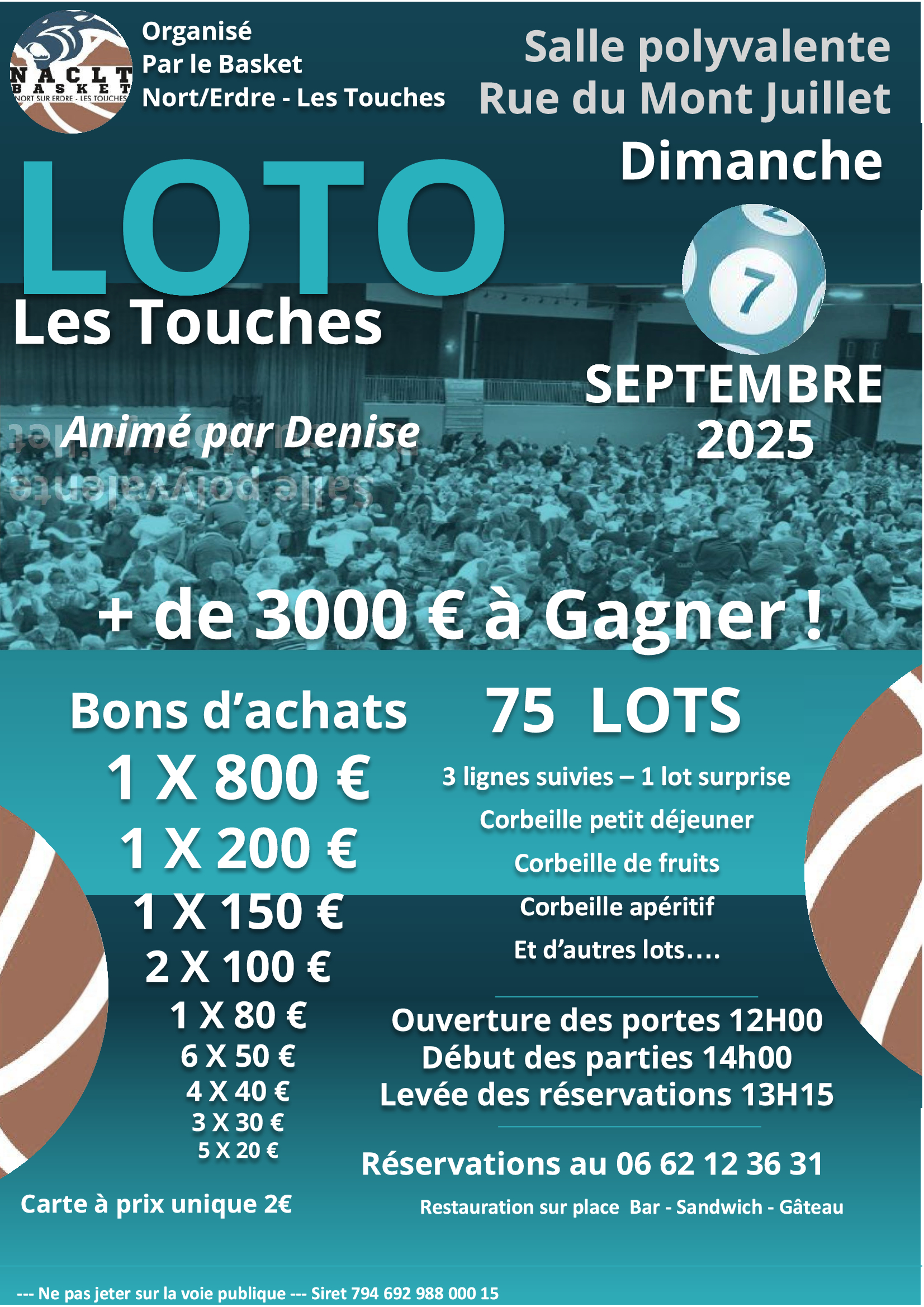 Super Loto du NACLT Basket 1 Flyer loto Denise du 07 09 2025 aux Touches