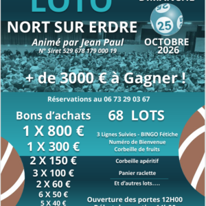 SUPER LOTO DU NACLT BASKET 205 SUPER LOTO DU NACLT BASKET 194 Flyer Loto Jean Paul Cap Nort le 25 10 2026