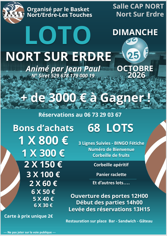 SUPER LOTO DU NACLT BASKET 1 Flyer Loto Jean Paul Cap Nort le 25 10 2026